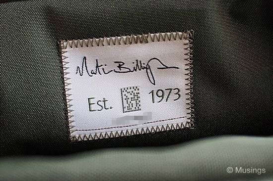 Every bag has a stitched label - and the bag's unique serial number is stitched into the bag too. Amazing. 