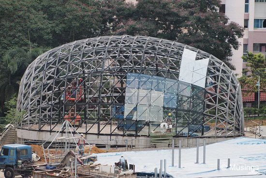 The first glass panels of the Badminton dome have been installed.