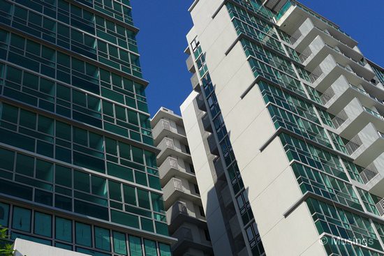 Straight lines against a blue morning sky.