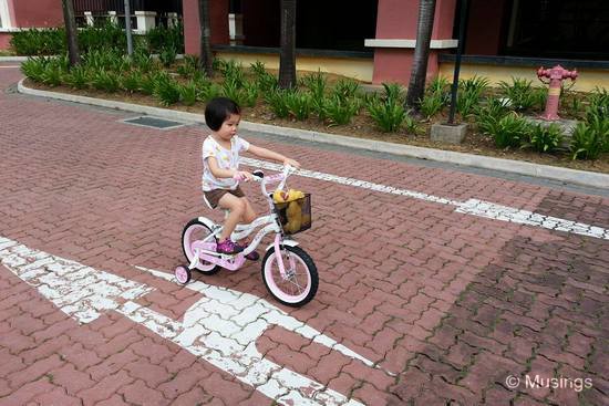 We got her a bike for Hannah's 4th birthday 3 weeks ago. She's able to ride in a straight line now, though she still navigates turns with a lot of difficulty. Nor does she understand road signs yet still LOL.