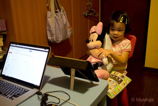 Our apartment downgraded into a one-room size now. Hannah doesn't seem to mind though, just so long as Minnie and Pluto are with her.