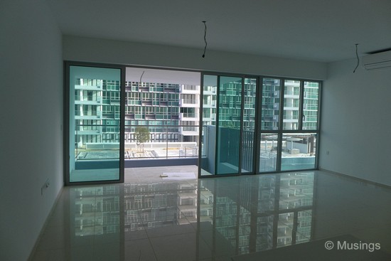 Full-height glass windows.