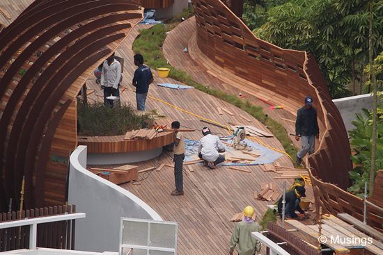 Touch-up work going on at the Contemporary Bridge.