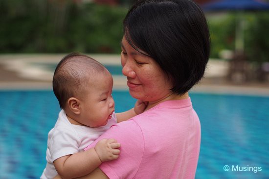 We brought Hannah for poolside photos years ago, and are doing the same for Peter too. Taken at 45mm f1.8.