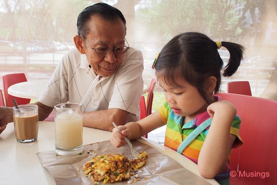 Weekend brunch with parents; There's a great carrot cake stall at Blk 724's hawker center, and Hannah devours their pan-fried carrot cake each time.