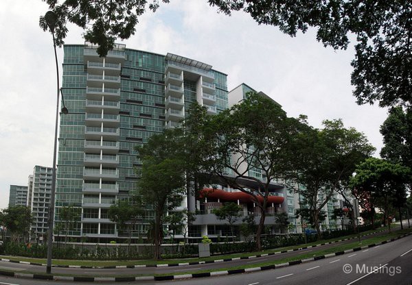 Panoramic stitch taken from the opposite side of Lorong Ah Soo. The road facing units do get a bit of tree coverage. 