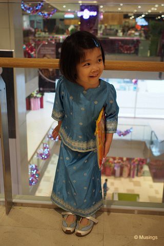 Hannah wearing the Baju Kurung at the newly opened Bedok Mall - she enjoys dressing up!