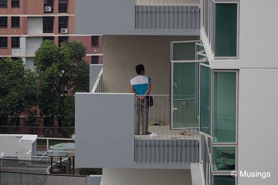 The same unit. The balcony wall has been covered by cardboard - renovation impending?