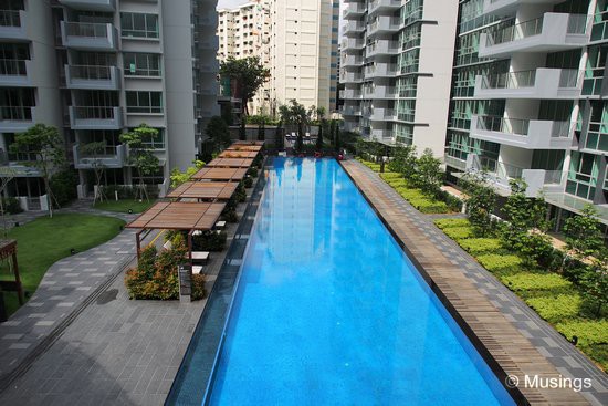 The lap pool stretches for quite a distance. 