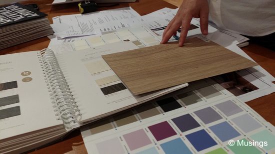 Matching laminate surfaces with wall paint colors.