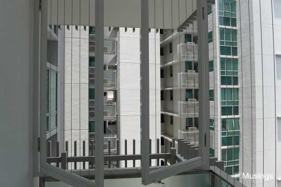 We were initially not intending to grill the section of the yard balcony that provides access to the air-con ledge, but eventually did - for our kid's safety again. The grills had to feature casement type windows though to provide access to the ledge.