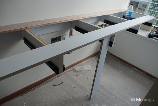 The base frame of our workroom study tables. Each table will include four drawers.