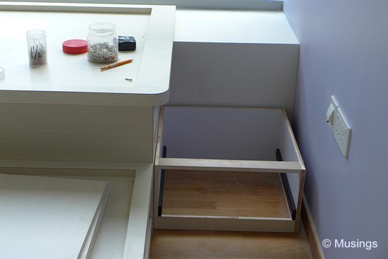 Our designer was able to fit another drawer into the stepped ledge as part of the children's bedframe design, so that was a very neat bonus too.