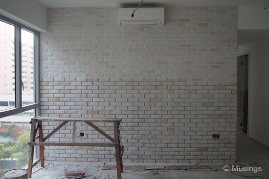 Half-done work LOL. Half of the craftbrick wall has been properly plastered over, but the second half has not been completed yet.