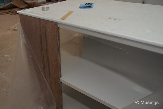 We blogged that we'd be converting the dry kitchen counter top into additional shelving; work on this item - one of the last few items remaining - has started too.