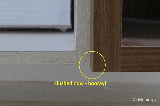 This was from yesterday; that the two structural components in our shoe cabinet weren't elevated equally - we were thrilled to see that they are now. 