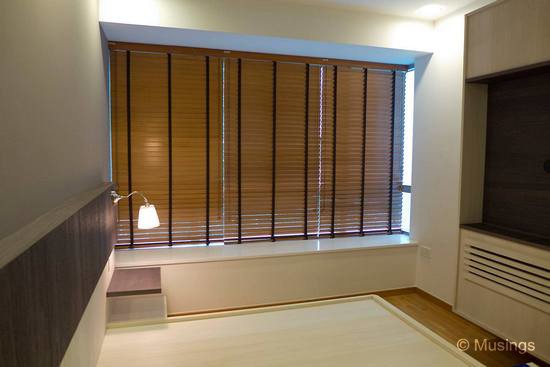 50mm timber blinds with decorative tape in the Master Bedroom.