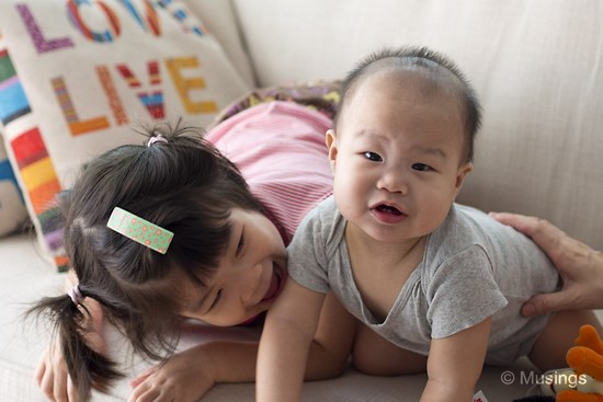 The two kids at play at our new home on a weekend morning. 