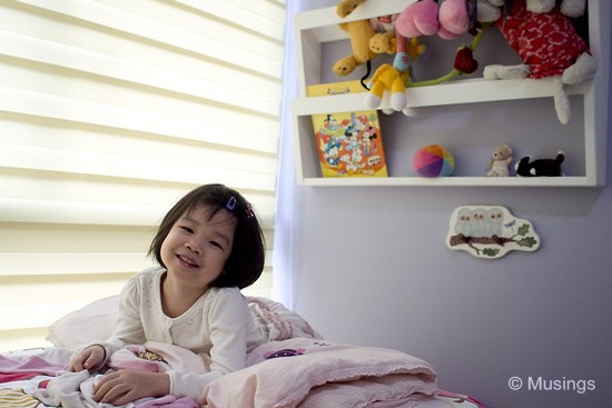 Hannah loves her new brightly colored and lit room!