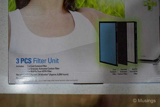 The complimentary filter pack; the pack contains one each of the cool catalyst, granular activated carbon, and the True Hepa filters.