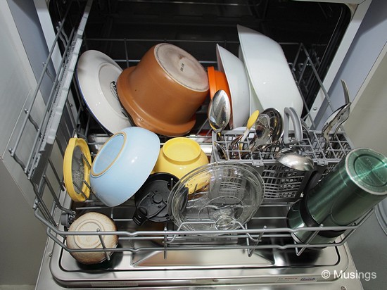 Not fully-loaded. The dishwasher can contain more material than this.