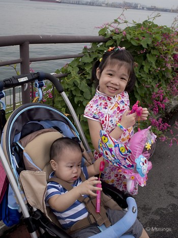 The two kids at Hannah's kindergarten mid-autumn festival celebrations in Punggol.