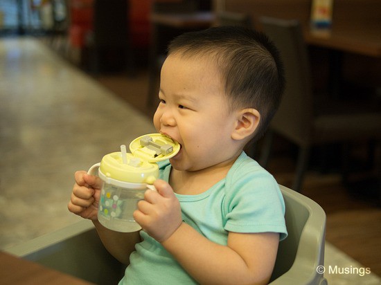 The sippy cup is more tasty than water.