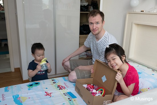 Settling into his room, with his two self-invited roommates!