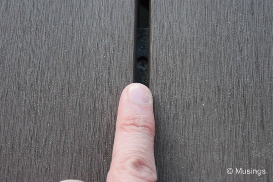 Gap between deck planks.