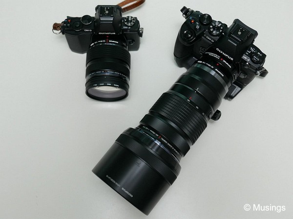 The 12-40mm with the E-M5, and the 40-15mm/1.4x teleconverter with the E-M1.