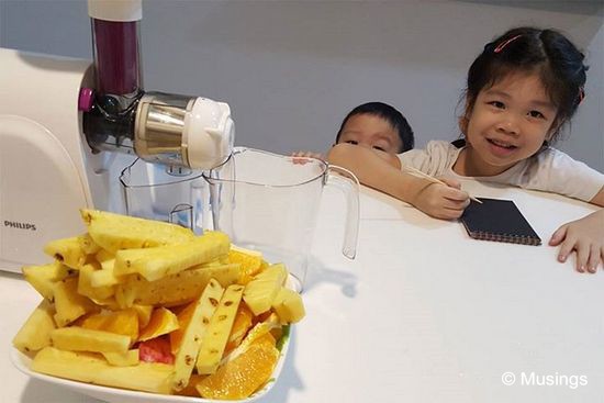 Our daily pile of fruits that go into the juicer.