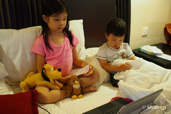 Kids settling for pre-loaded cartoons on the Surface Pro, since the room TVs only showed static.
