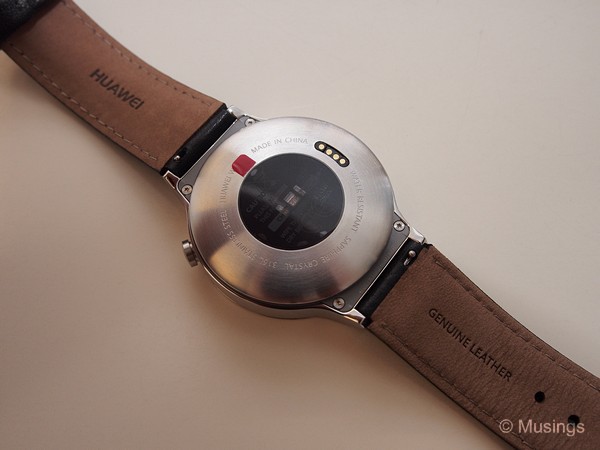 Back of the watch with the leather strap.