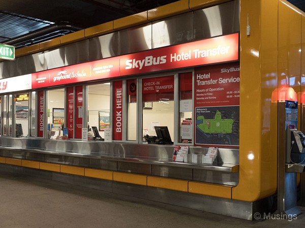 The SkyBus ticketing office at Southern Cross Station. Get your hotel transfers here!