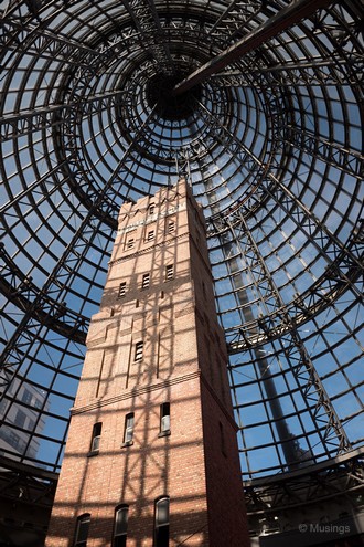 Coop's Shot Tower against a wonderfully blue sky at early afternoon.