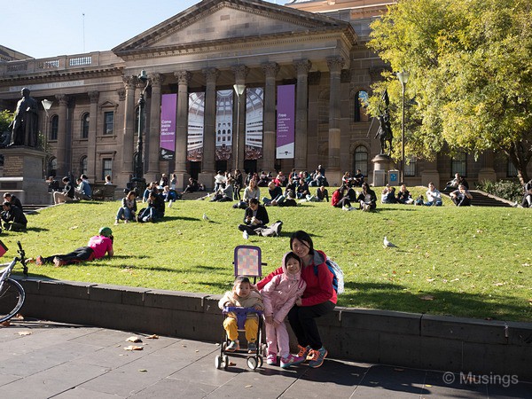 The State Library of Victoria. Hannah did the obligatory thing of chasing pigeons around. 