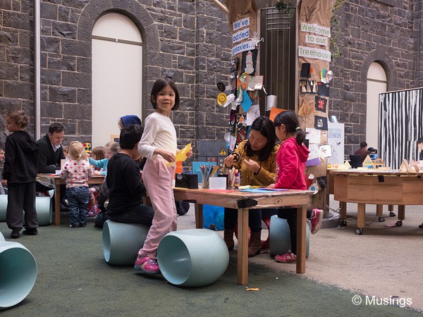 Children's reading area, but really an art n craft spot for kids to doodle.