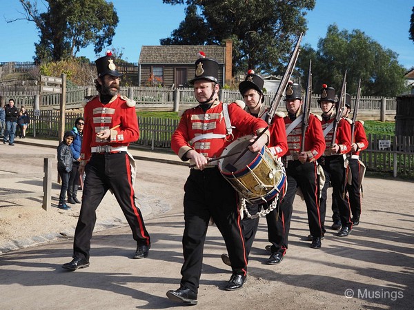 Even historial professional re-enacters in the Sovereign Hill living museum get yelled at. And this team goes around the hill several times a day, stopping outside the Mine to fire off their rifles. 