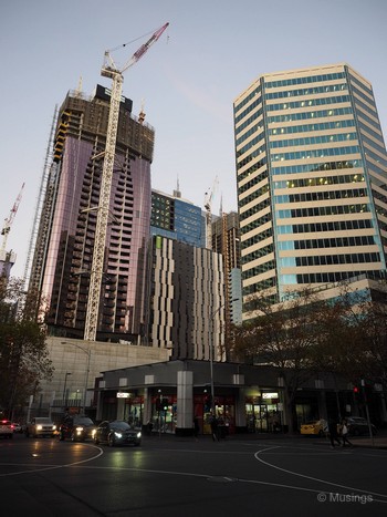 Lots of tall apartment blocks being constructed in the city.