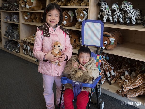 The kids loved the zoo so much that they both have stuffed toys to remember it by. 