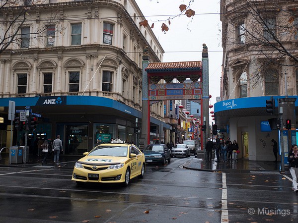 Chinatown, along little Bourke Street.