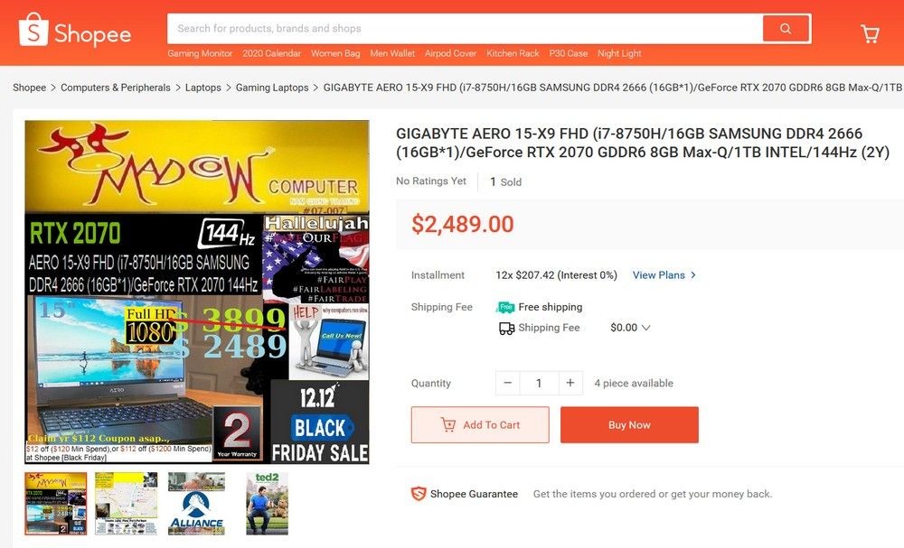 The Gigabyte Aero 15-X9 on Shopee.